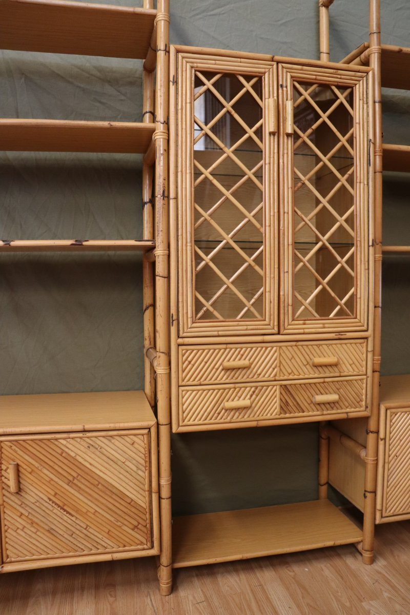 grande étagère/bibliothéque en rotin et bambou année 60's italie-photo-3