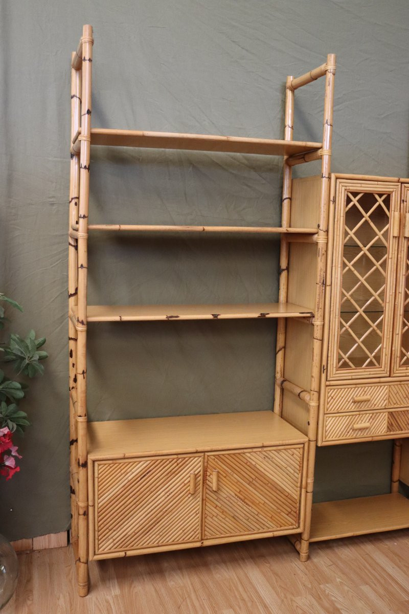 grande étagère/bibliothéque en rotin et bambou année 60's italie-photo-5