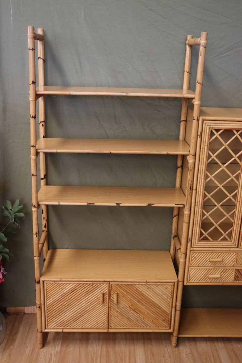 grande étagère/bibliothéque en rotin et bambou année 60's italie-photo-6