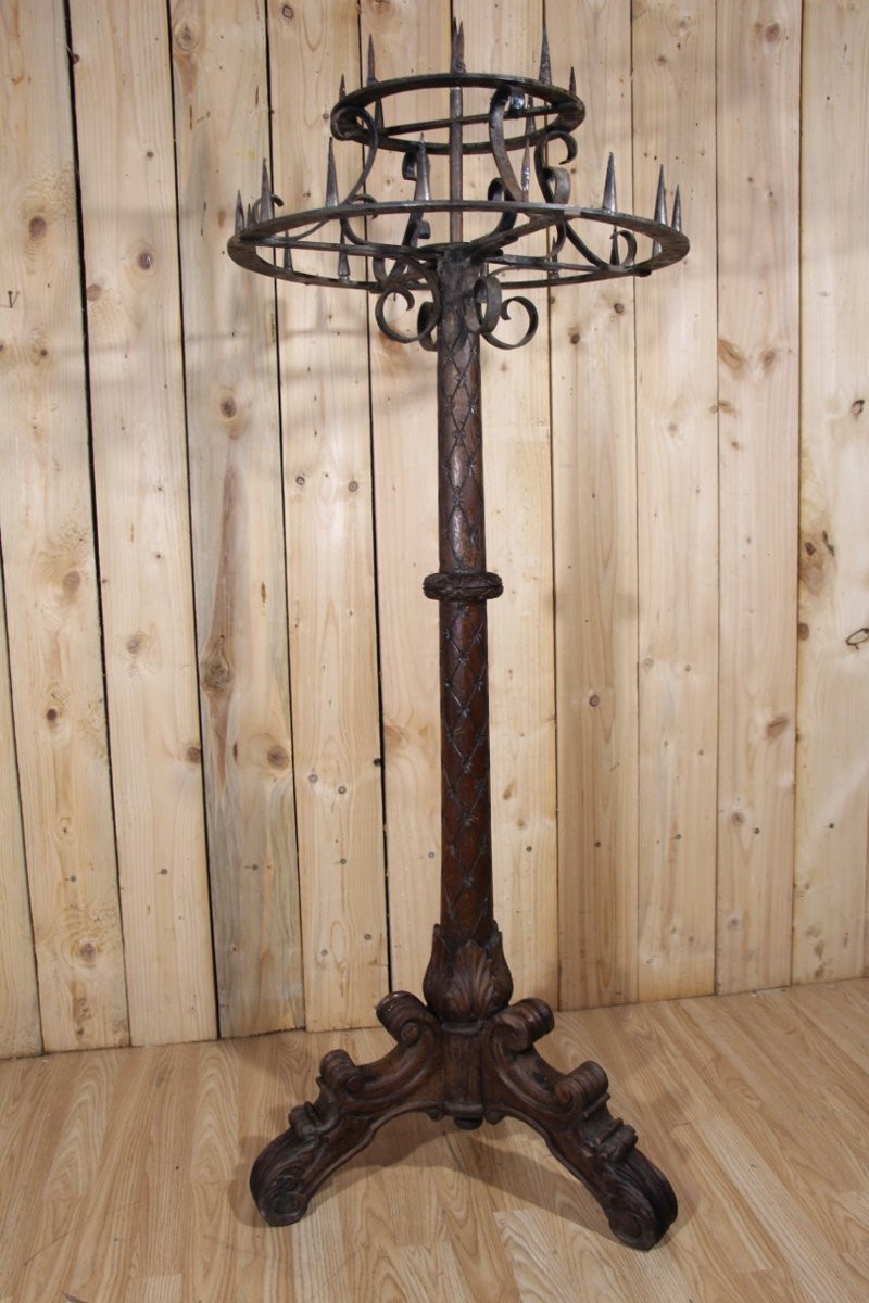 Wooden Candle Stick 19th Century-photo-2