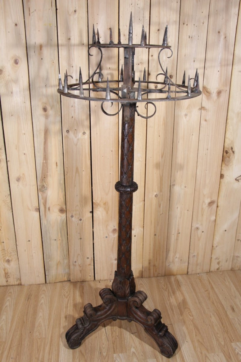 Wooden Candle Stick 19th Century-photo-5