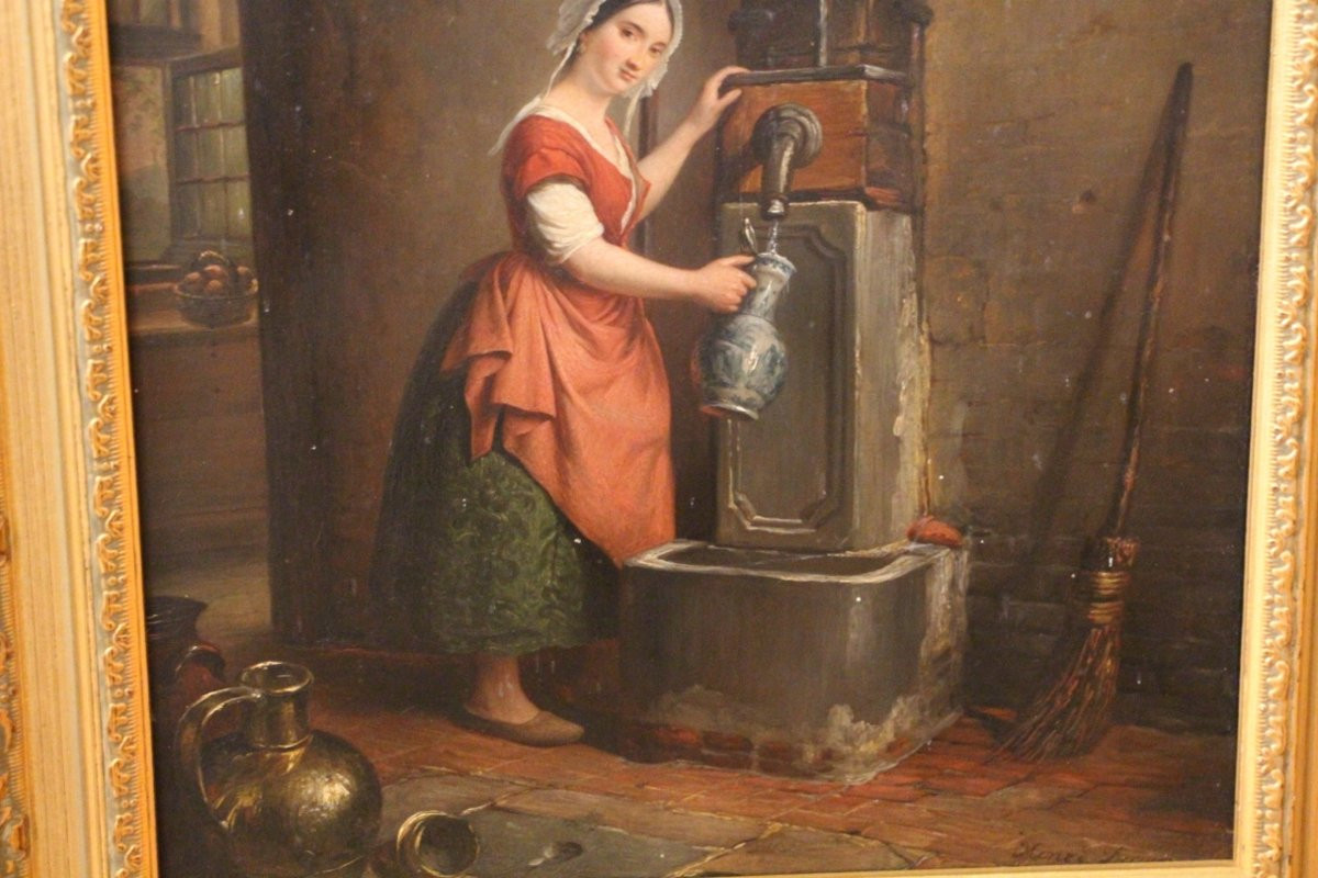 tableau de Jean-Henri Decoene , la porteuse d'eau XIXème -photo-4