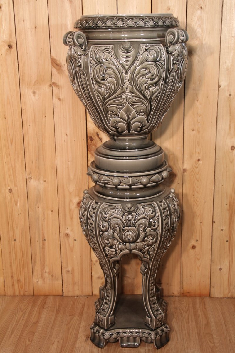 Earthenware Cache Pot Et Ca Colonne Attributed To Massier-photo-2