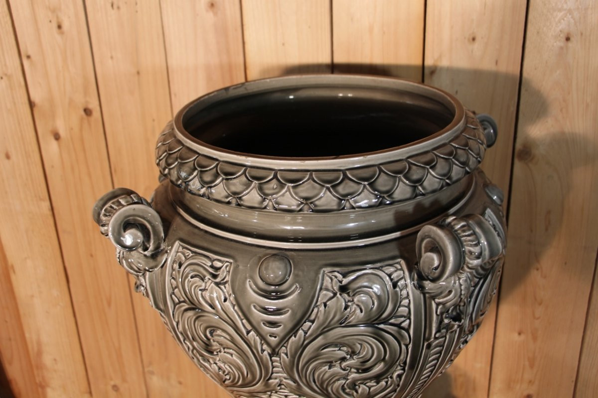Earthenware Cache Pot Et Ca Colonne Attributed To Massier-photo-3