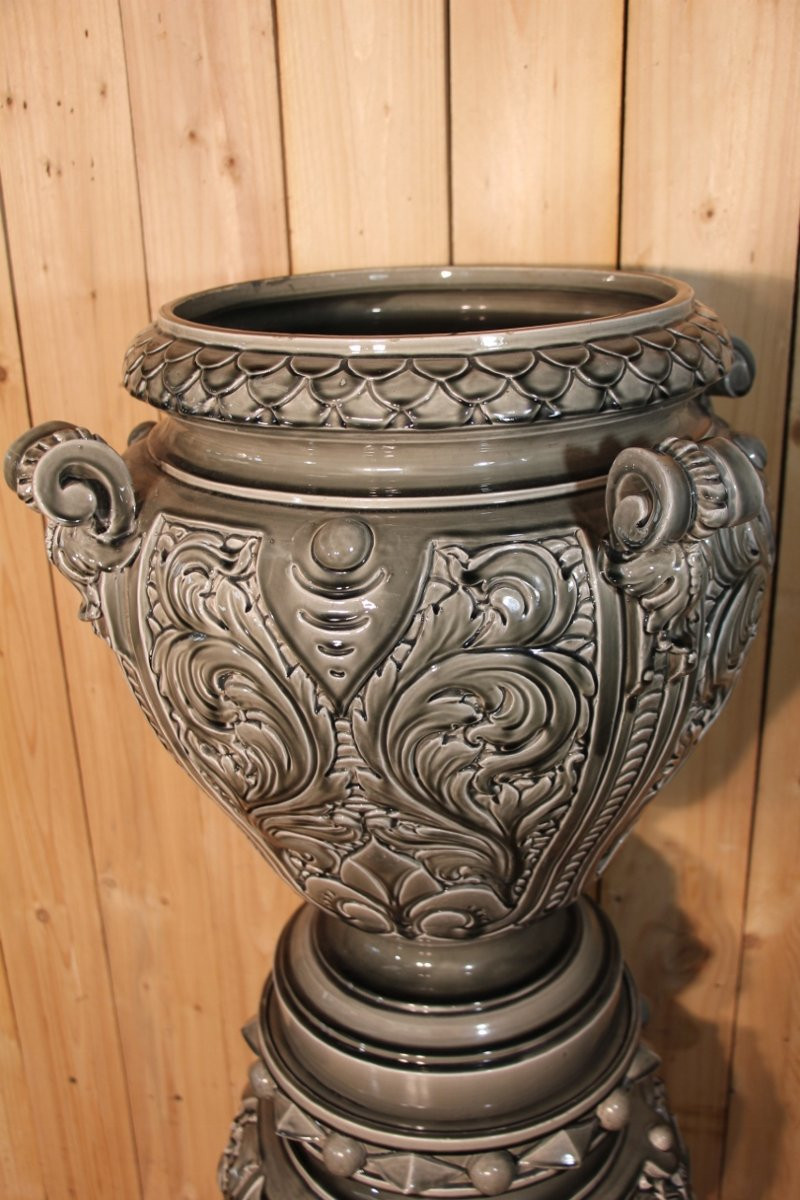 Earthenware Cache Pot Et Ca Colonne Attributed To Massier-photo-4