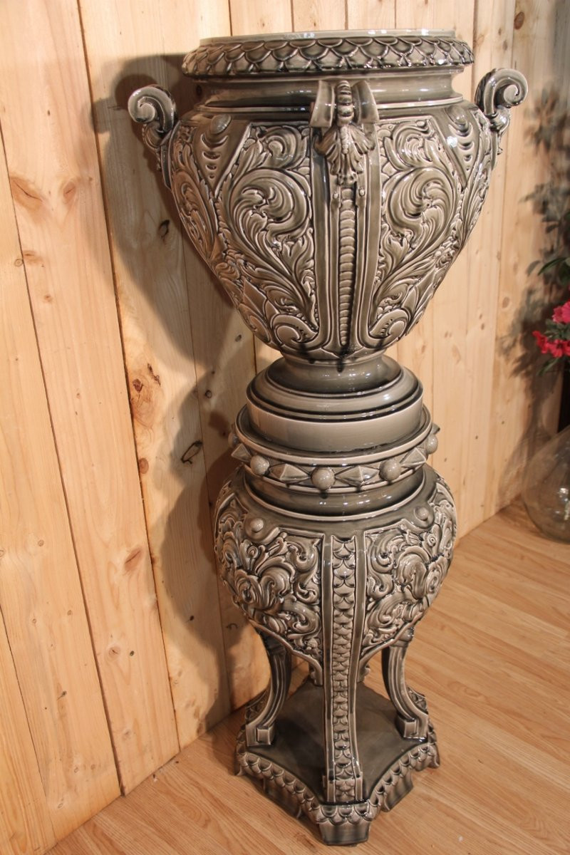Earthenware Cache Pot Et Ca Colonne Attributed To Massier-photo-3