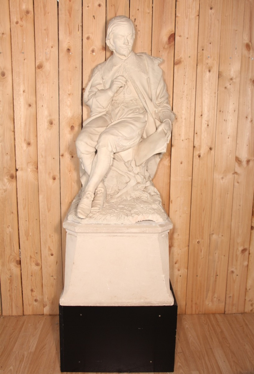 grande statue en plâtre de jacques callot ayant participé au concours de 1869 a Nancy