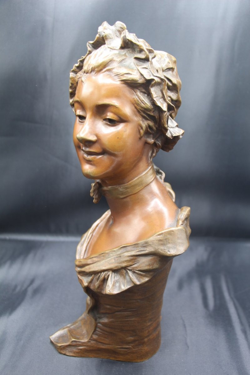 Georges Van Der Straeten - Bronze " Marinette " La Jeune Femme Au Nœud Papillon-photo-2