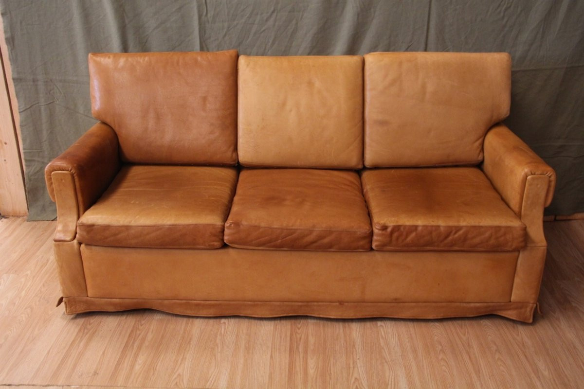 Havana Leather Sofa 70's Club Style-photo-2