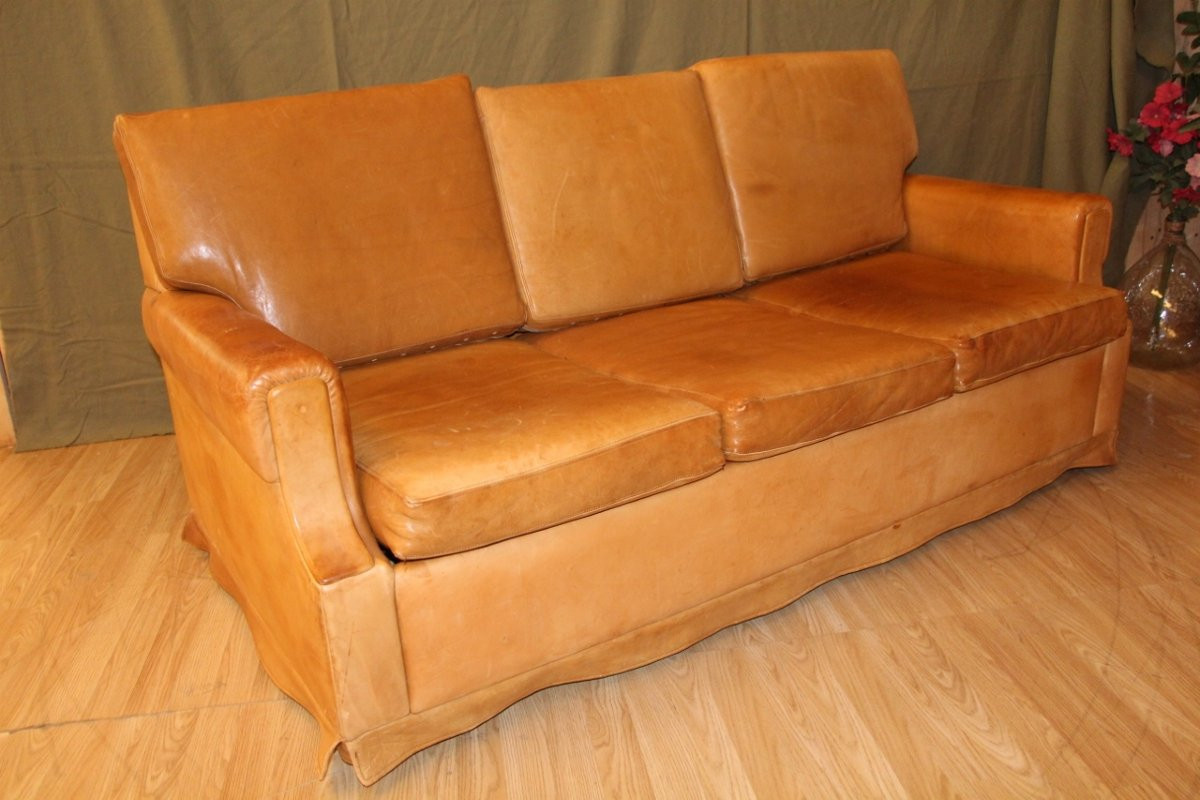 Havana Leather Sofa 70's Club Style-photo-5