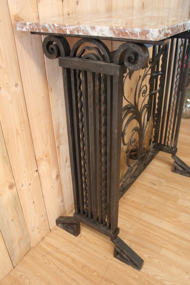 console art déco en fer forgé attribué a Brandt " fond marin " -photo-2