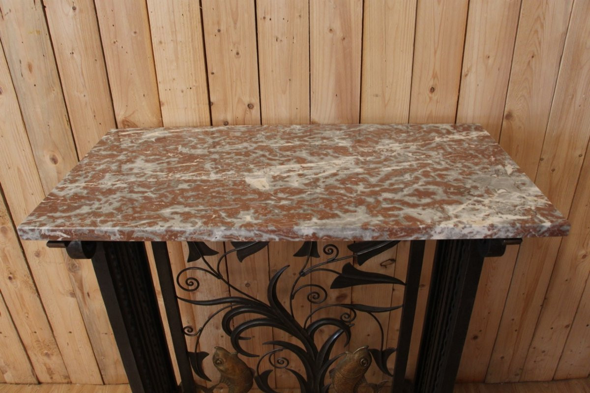 console art déco en fer forgé attribué a Brandt " fond marin " -photo-6