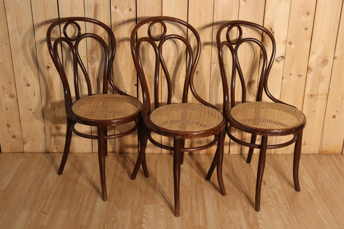série de 6 chaises bistrot style thonet de hofmann modèle aile d'ange -photo-3