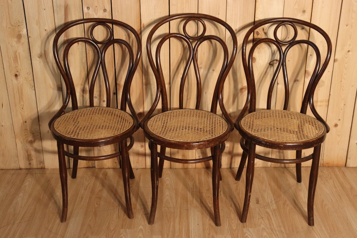 série de 6 chaises bistrot style thonet de hofmann modèle aile d'ange -photo-4