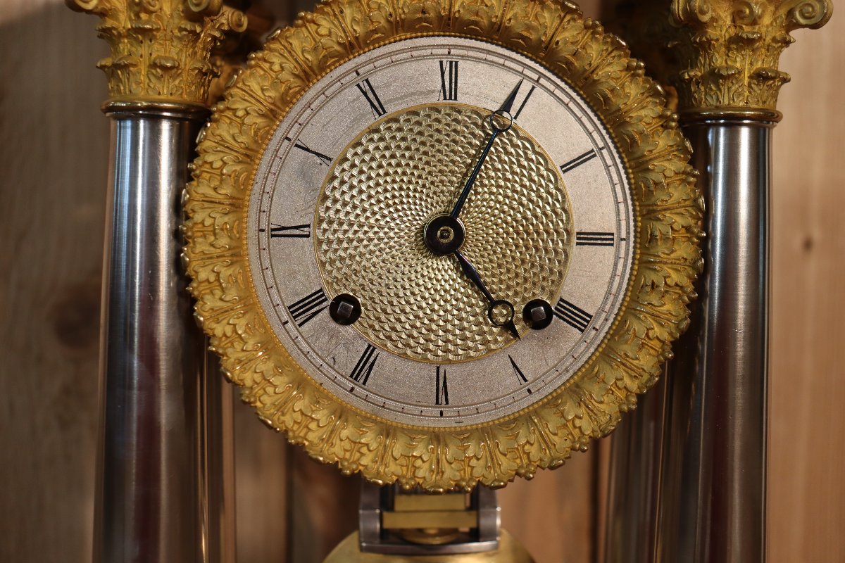 pendule a colonnes en argent massif de style empire -photo-3