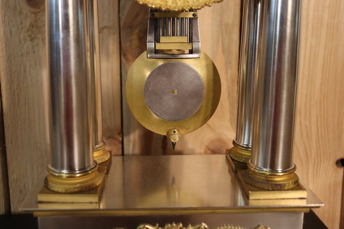 pendule a colonnes en argent massif de style empire -photo-4