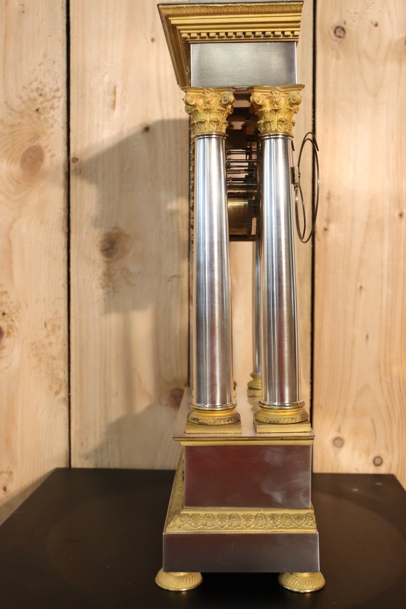 pendule a colonnes en argent massif de style empire -photo-3