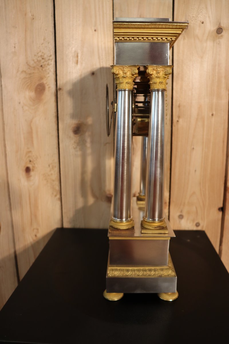 pendule a colonnes en argent massif de style empire -photo-4