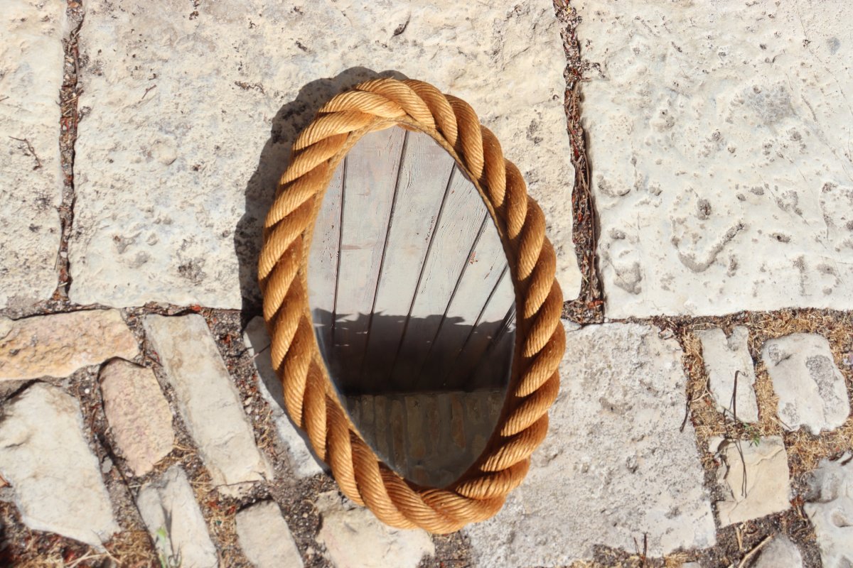 Oval Rope Mirror By Audoux Minnet 60s-photo-2
