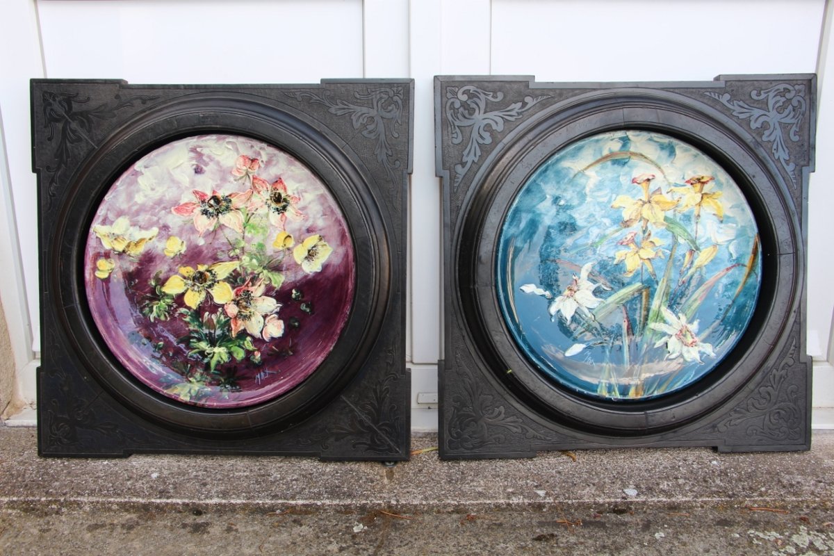 Pair Of Framed Dishes By Jérôme Massier In Vallauris-photo-2