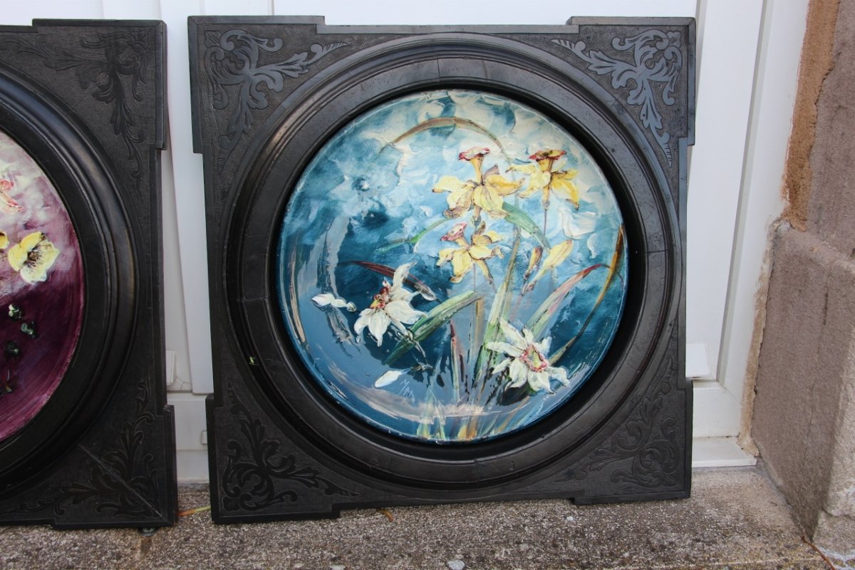 Pair Of Framed Dishes By Jérôme Massier In Vallauris-photo-3