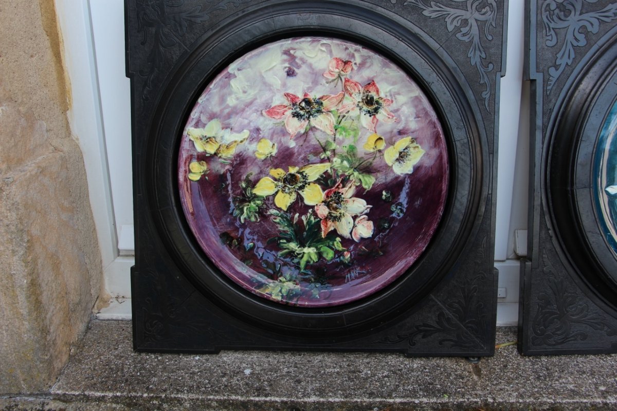 Pair Of Framed Dishes By Jérôme Massier In Vallauris-photo-4
