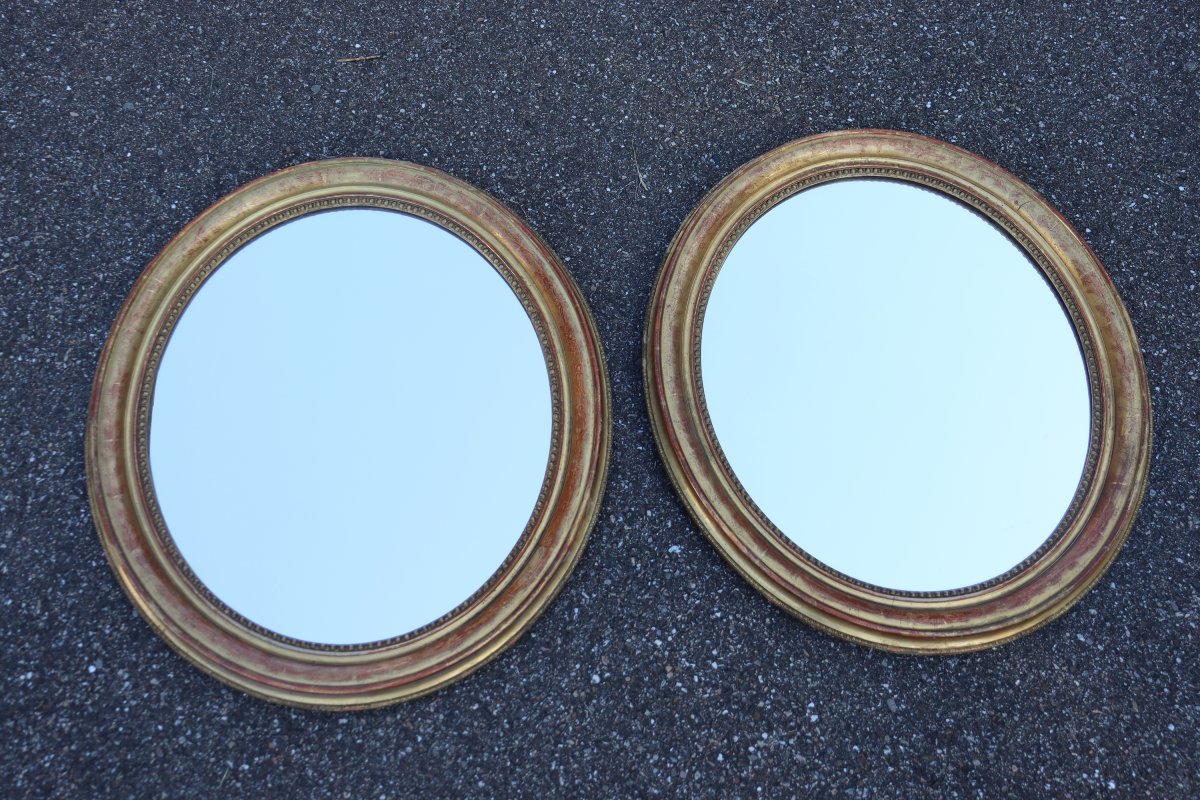  Paire de miroirs ovales en bois doré époque Louis Philippe-photo-2