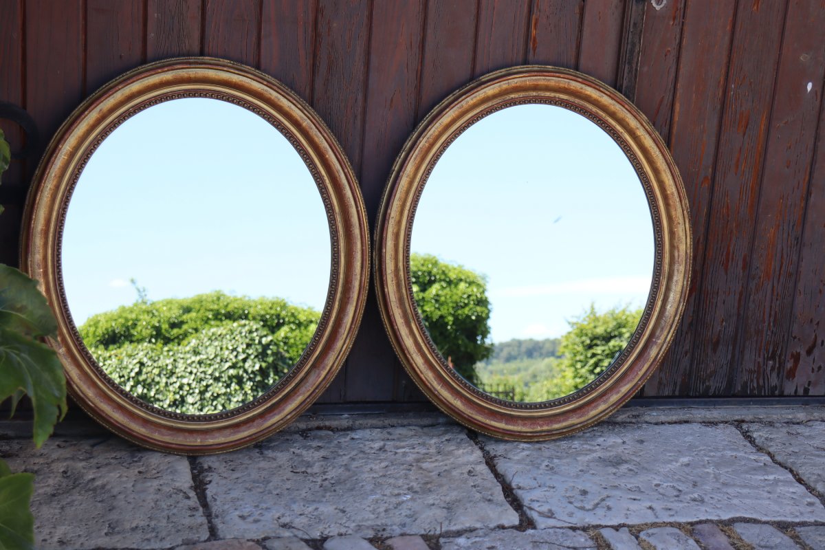 Paire de miroirs ovales en bois doré époque Louis Philippe-photo-3