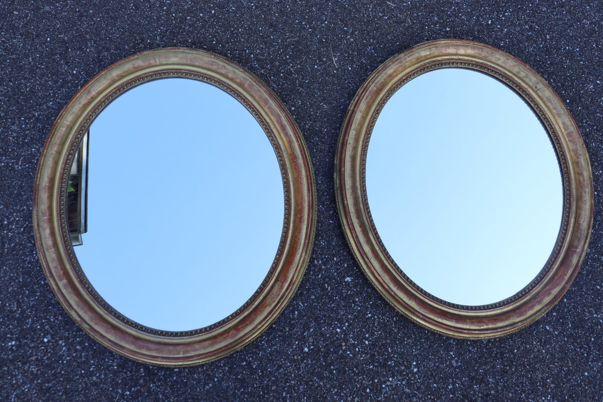  Paire de miroirs ovales en bois doré époque Louis Philippe-photo-4