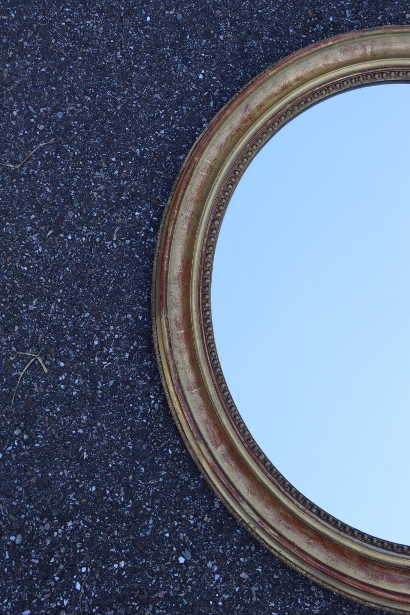 Paire de miroirs ovales en bois doré époque Louis Philippe-photo-2