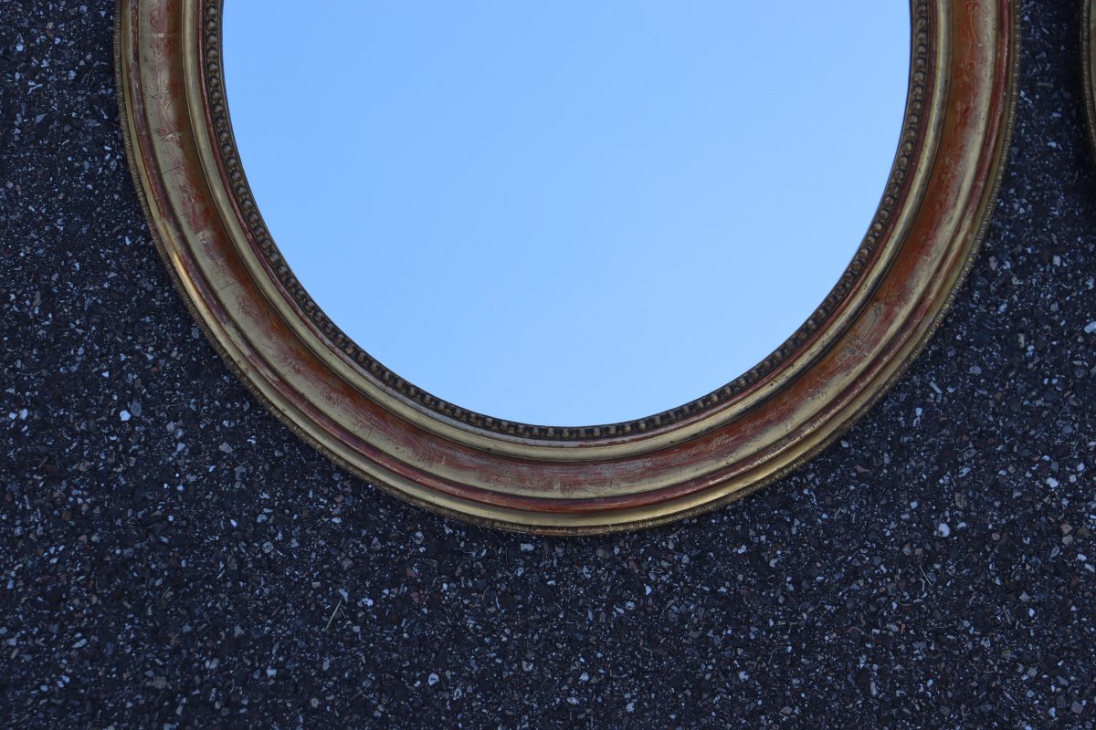  Paire de miroirs ovales en bois doré époque Louis Philippe-photo-3