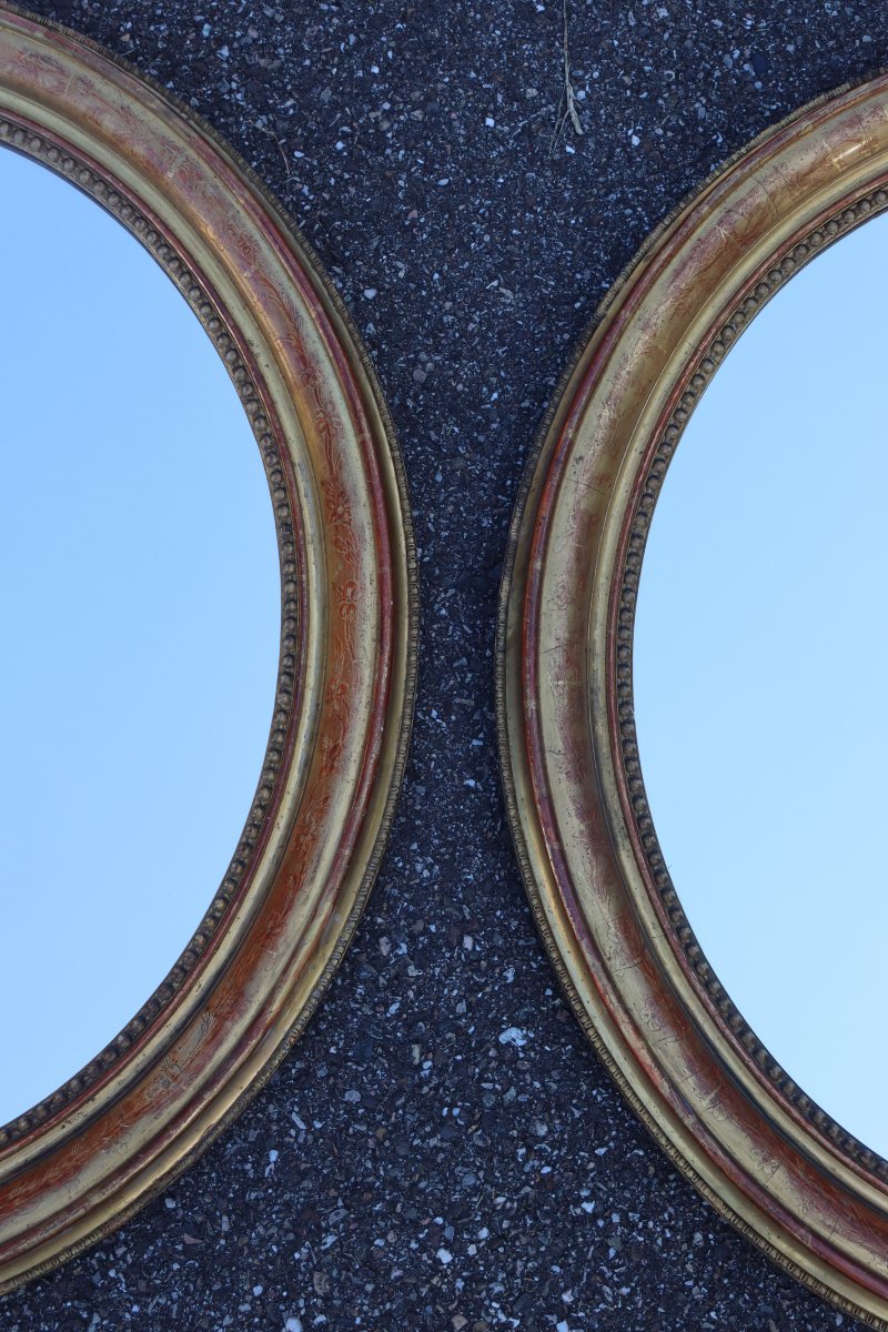 Paire de miroirs ovales en bois doré époque Louis Philippe-photo-4