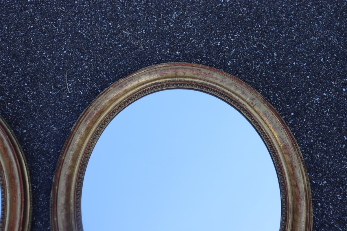  Paire de miroirs ovales en bois doré époque Louis Philippe-photo-5
