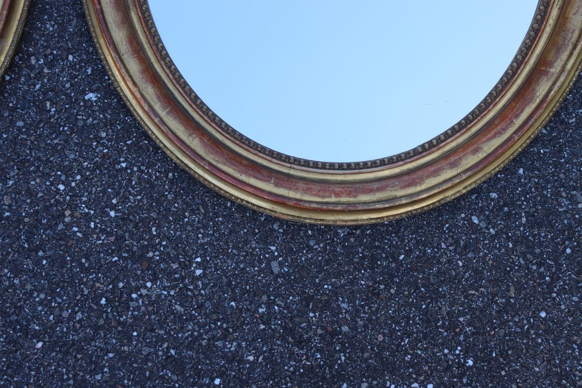  Paire de miroirs ovales en bois doré époque Louis Philippe-photo-8