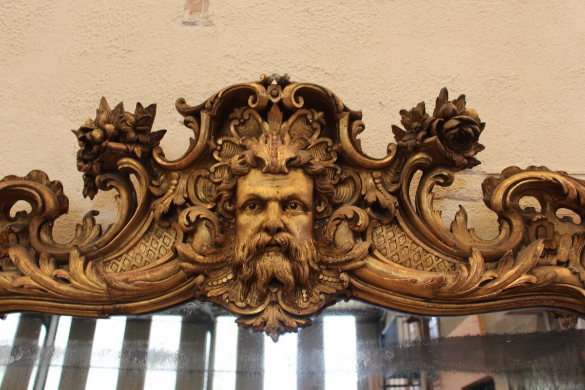 grand miroir doré Napoleon III au masque -photo-2