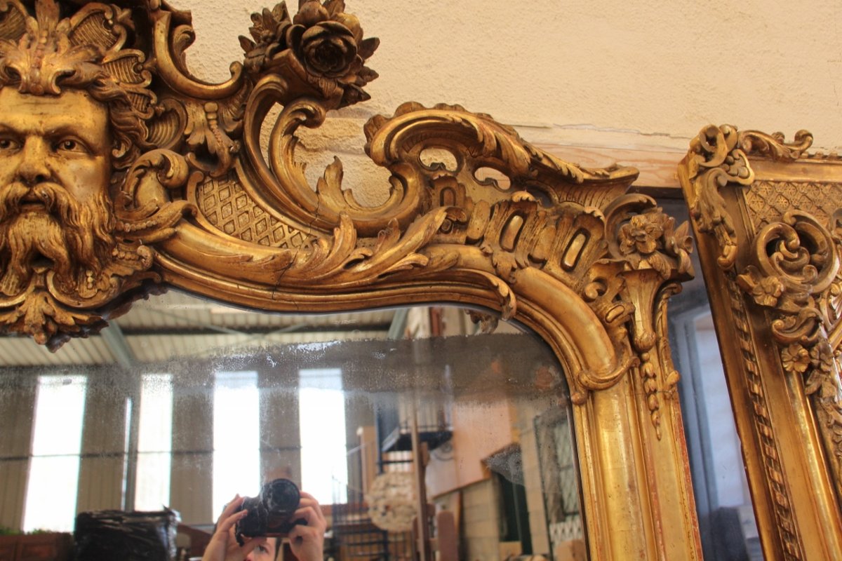 grand miroir doré Napoleon III au masque -photo-3