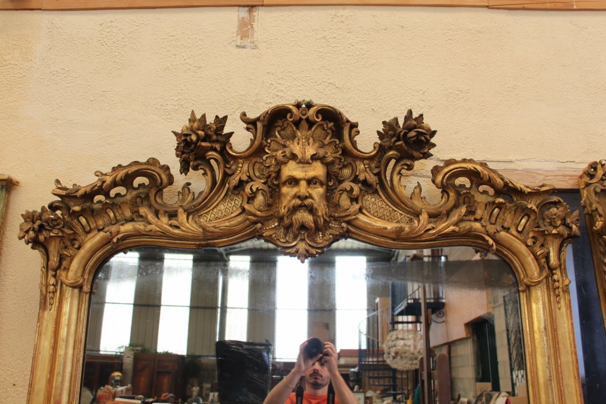 grand miroir doré Napoleon III au masque -photo-1