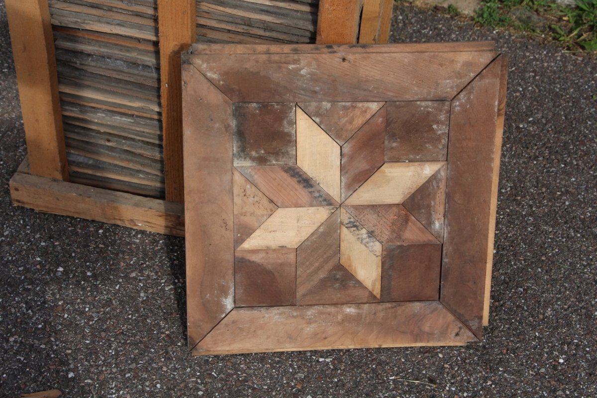 lot de 70 plaques de parquet 19eme en étoile bois massif-photo-3