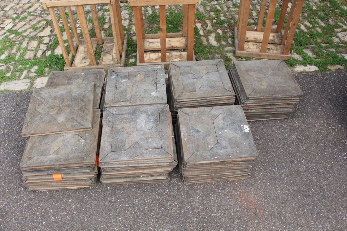 lot de 70 plaques de parquet 19eme en étoile bois massif-photo-3