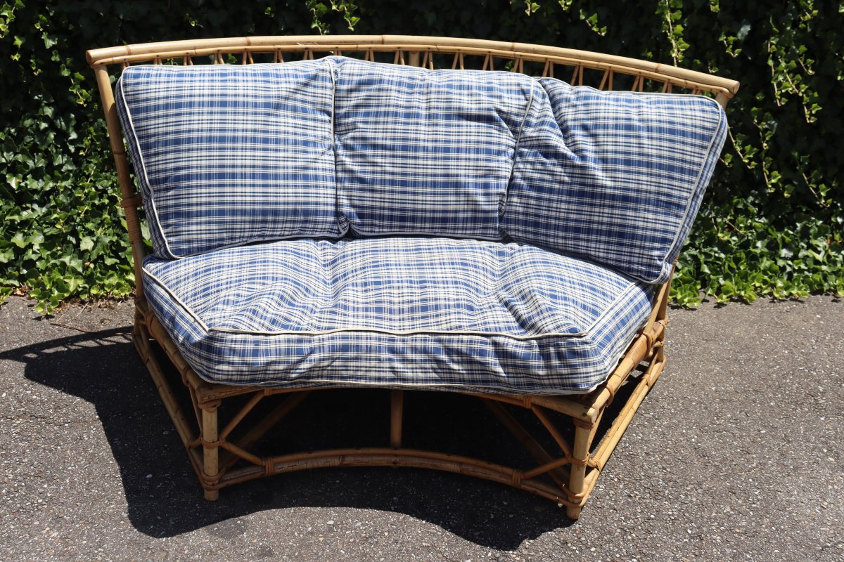 banquette rotin vintage par Audoux Minnet 1950-photo-1