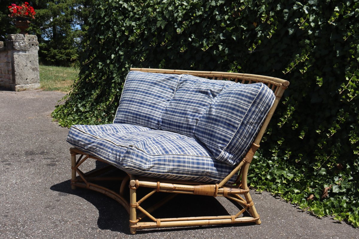 banquette rotin vintage par Audoux Minnet 1950-photo-3