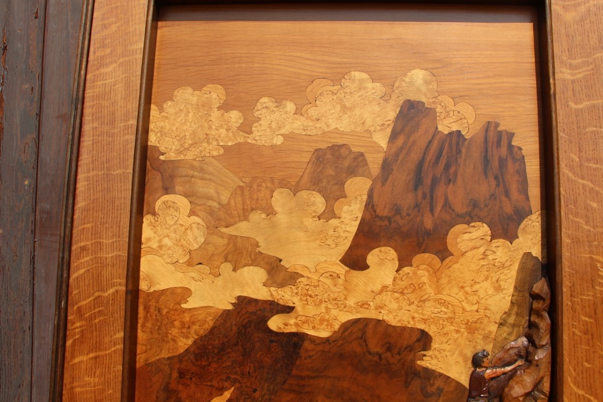 Large Marquetry Piece Titled "la Cordée" By Louis Thiam (1914–1973)-photo-4