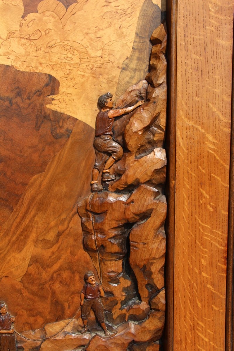 Large Marquetry Piece Titled "la Cordée" By Louis Thiam (1914–1973)-photo-1