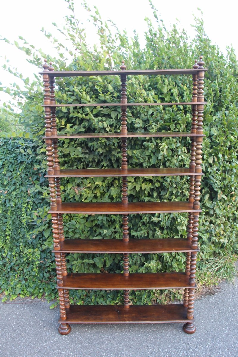 Large Shelf/bookcase Made Of Turned Wood -photo-2