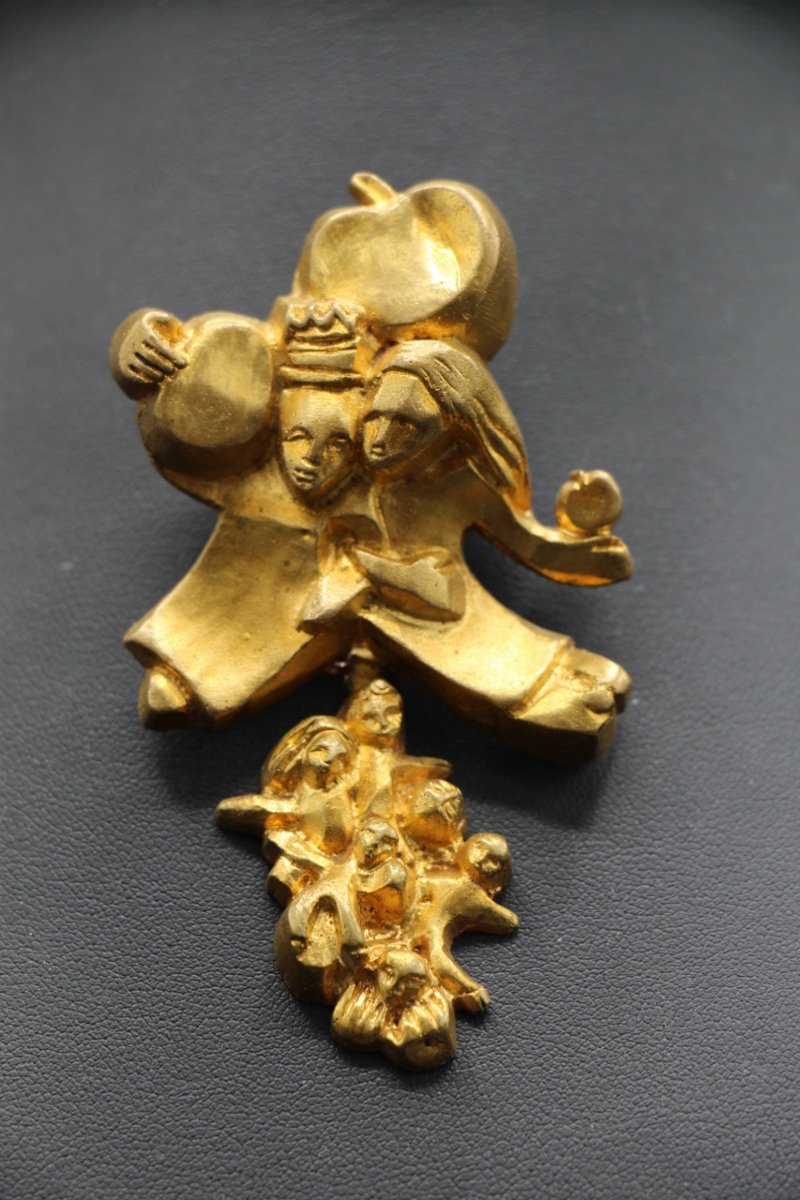 Brooch Signed By Line Vautrin, Made Of Gilded Bronze