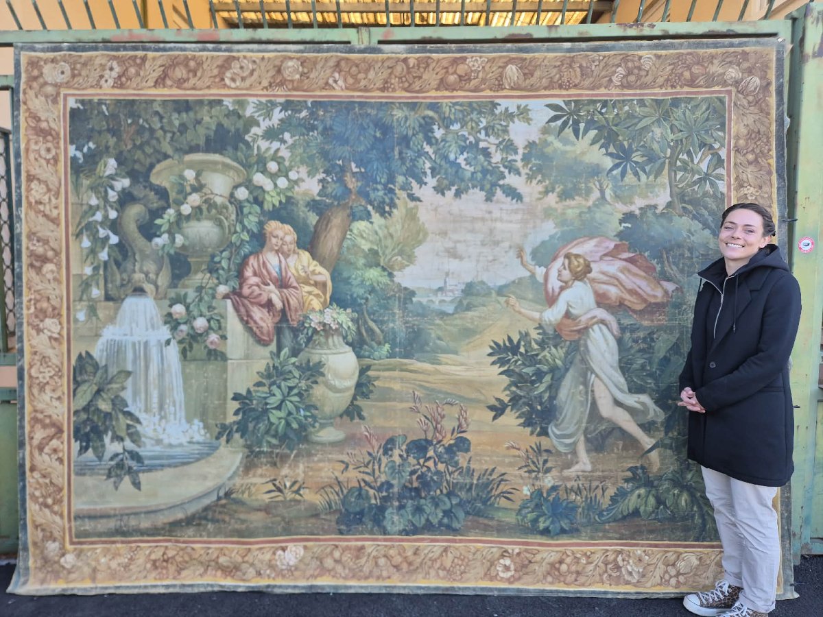 Large 19th-century Painted Canvas Imitating A Tapestry -photo-2