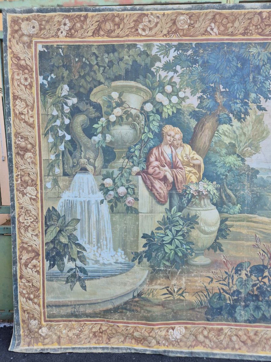 Large 19th-century Painted Canvas Imitating A Tapestry -photo-3