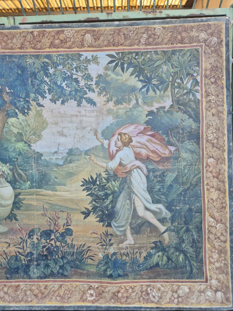 Large 19th-century Painted Canvas Imitating A Tapestry -photo-4