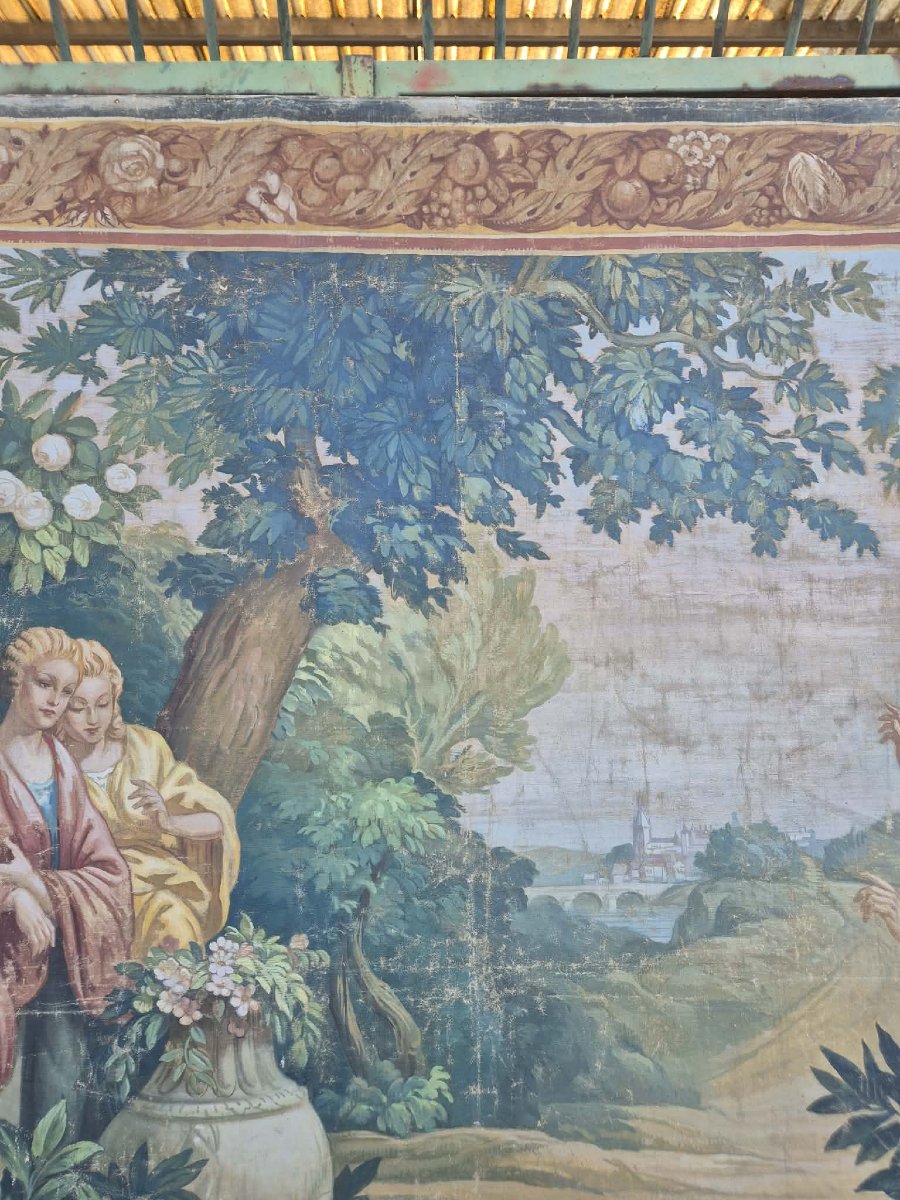 Large 19th-century Painted Canvas Imitating A Tapestry -photo-1