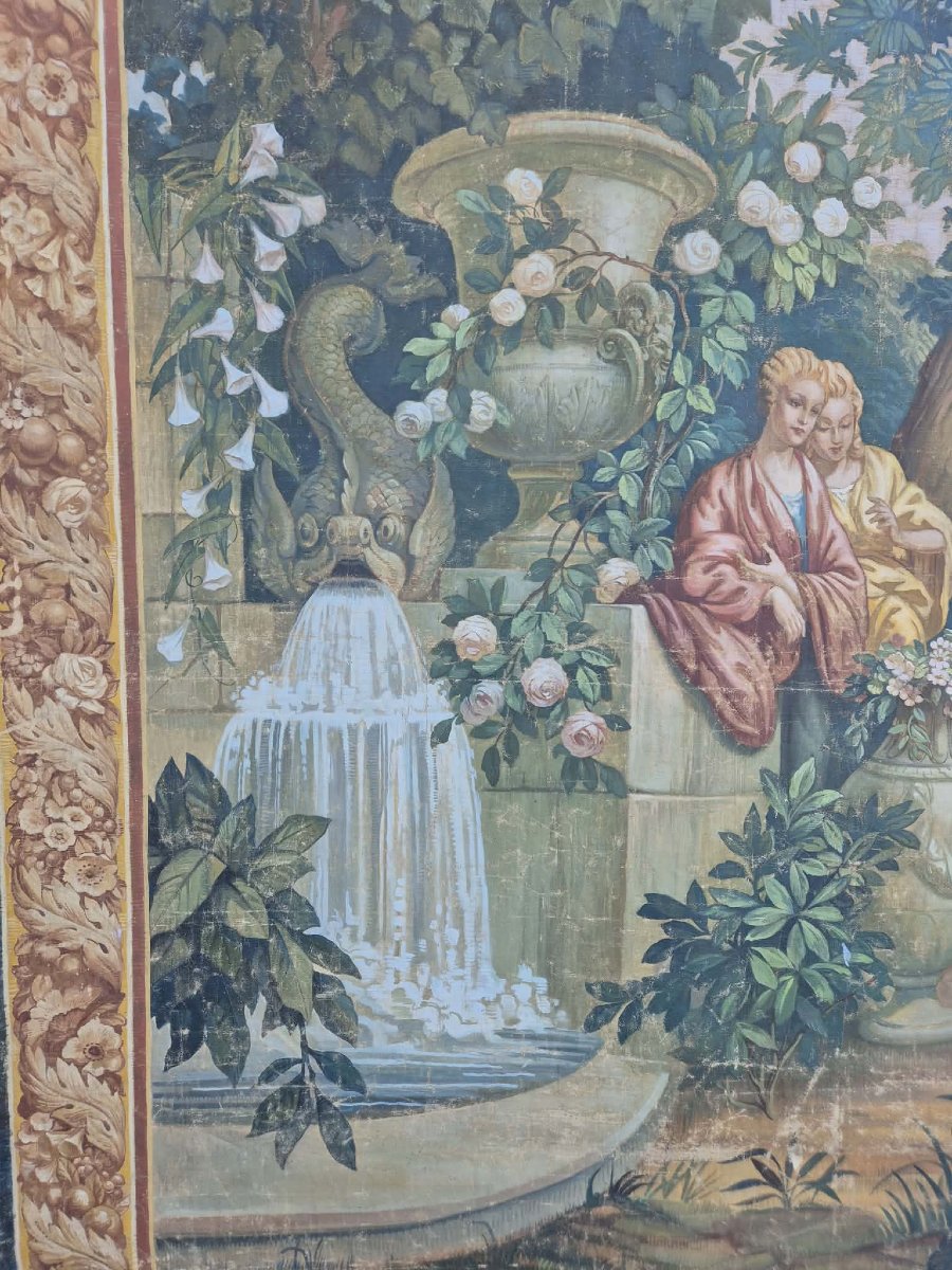 Large 19th-century Painted Canvas Imitating A Tapestry -photo-2